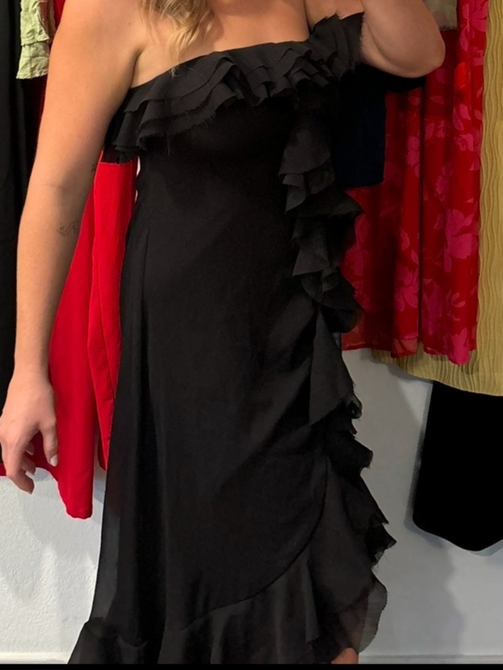 Long Black Ruffle Strapless Dress ASOS - Picture 2 of 5